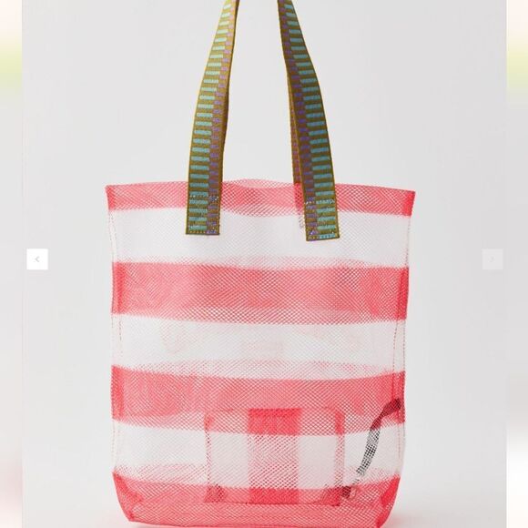 BDG striped Sporty Printed Mesh Tote Bag with long handles pouch included - Picture 3 of 5